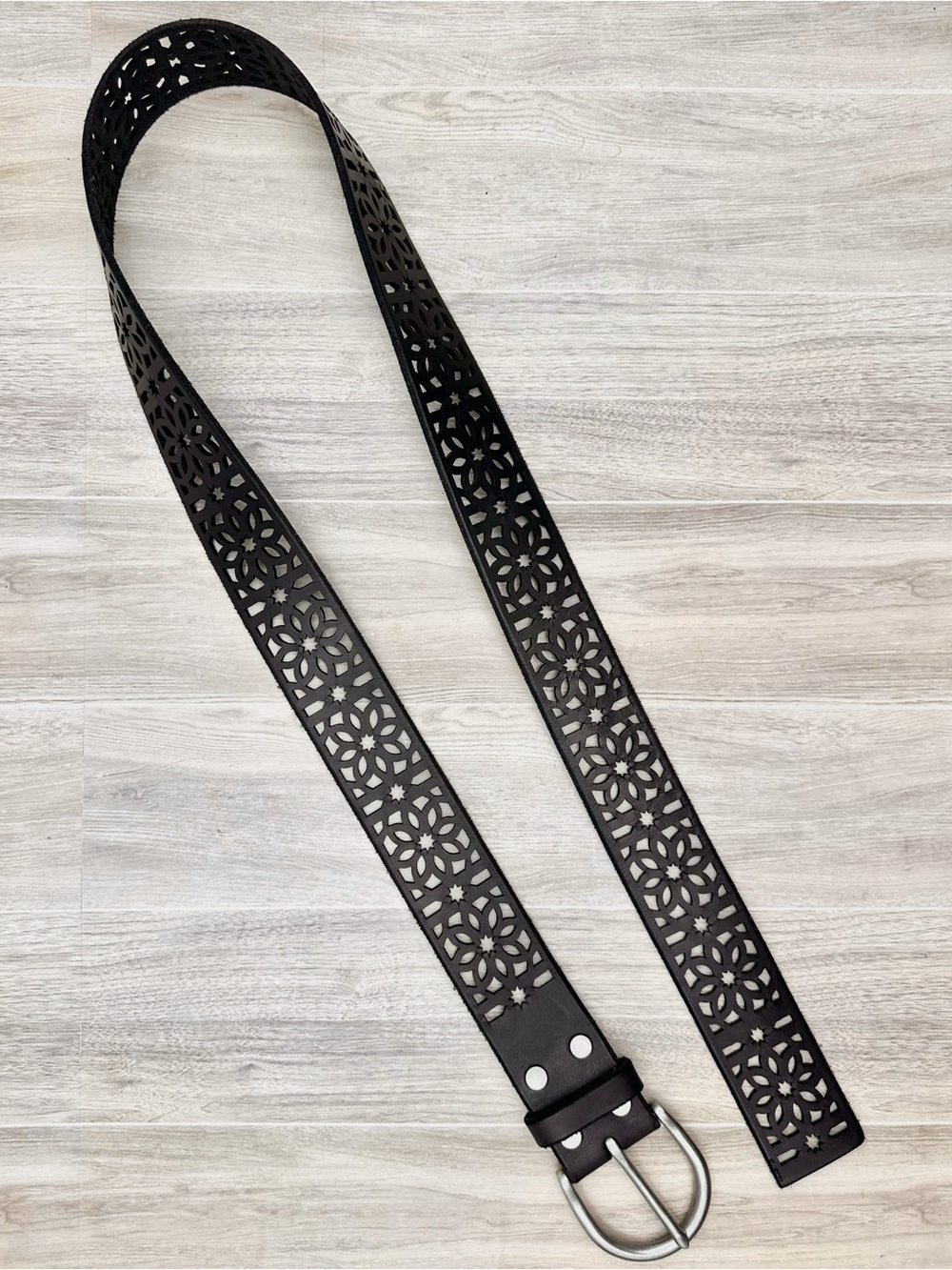 Lucky Brand Brown Leather Cutout Perferrated Boho Belt 90s Y2K | Size L - Picture 8 of 11